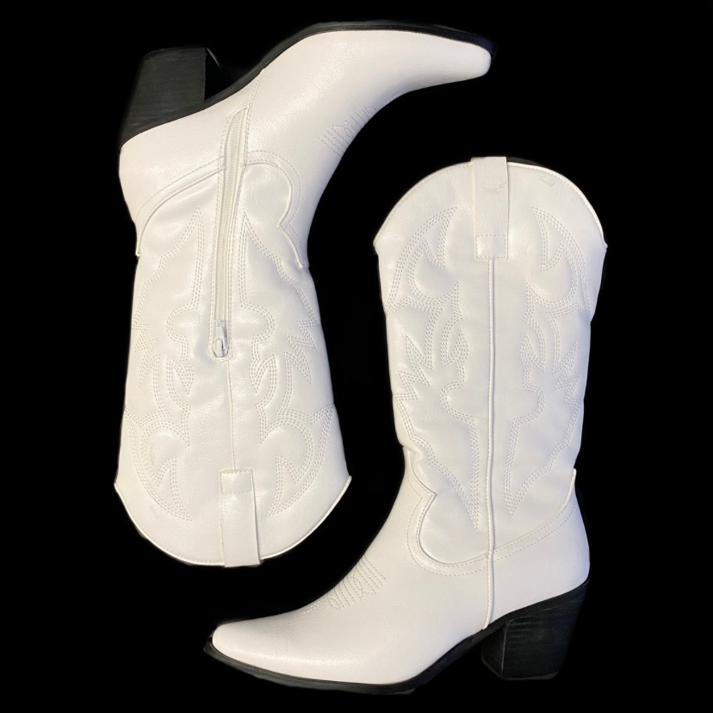 Princess Polly Therapy Cowgirl Western White Clayton Stitched Boots Womens Size